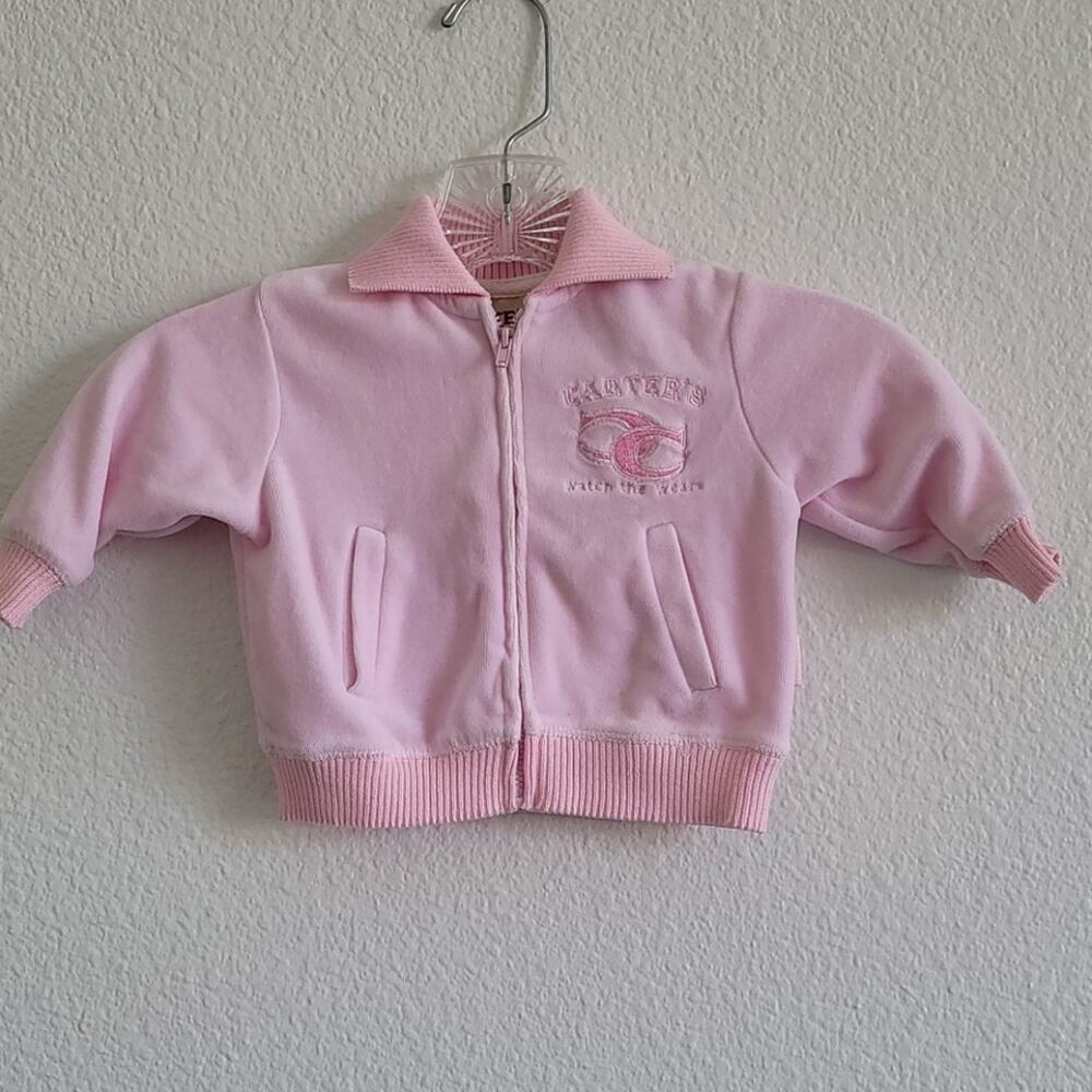CARTER'S Jacket Velour Zip Up Pockets Fleece Embroidered Size 6-9 Months Pink